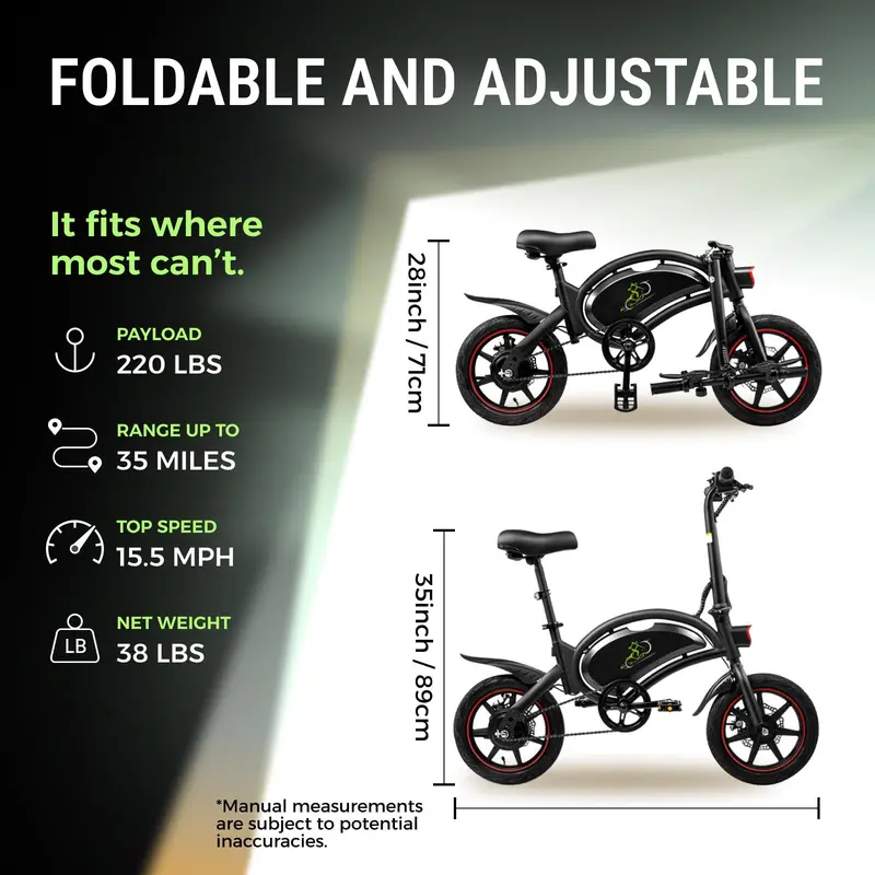 AIR-1 Electric Bike, 250W Motor, Adjustable Seat + Foldable Design, 15-37 Mile Range