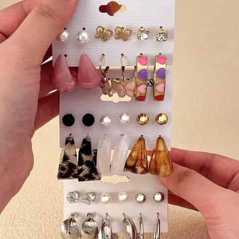 Mixed Color Fashionable Earrings, Fashion Jewelry for Party, Daily Clothing Decor, Trendy All-match & Exquisite Jewelry for Birthday Gift, Dangle Earrings Set, Earring Stacking Set, Double Up Earrings, Stackable Earrings