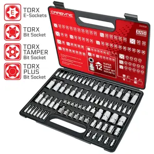 CARBYNE 74 Piece Master Torx Bit Socket Set & External Torx (eTorx, Female Torx) Socket Set, Includes Super Short T10-T60, Torx T6-T70, Tamper TT6-TT70, Torx Plus TP8-TP60, E4-E24. S2 Bits,CrV Skts