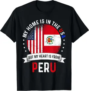 100%cotton Peruvian American Patriot Heart is from Peru Flag T-Shirt Menswear Top