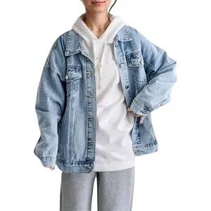 Oversized Denim Jacket Women Boyfriend Long Jean Jacket Fall Loose Shacket Trucker Coats