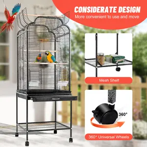49 & 53 Inch Rooftop Metal Bird Cage Large Flying Space Parrot Cage with Perch for Quaker Cockatiels Sun Conures Finches Green Cheeked Conures Budgies Lovebirds Indoor Outdoor Use Durable Iron Cage Tray