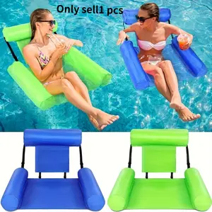 Foldable Inflatable Water Float Chair, Durable PVC Lounge Chair with Armrests and Headrest, Portable Beach Pool Relaxation Chair, Inflatable Pool Floats