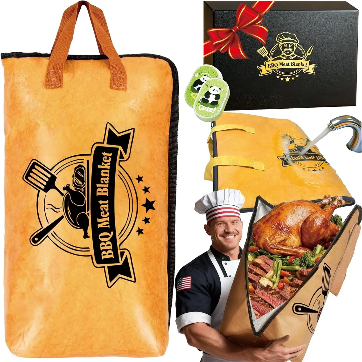 21"x16"x8" Durable Material Insulated Portable BBQ Blanket - Juice Locking for Large Brisket, Turkey, Pork - Charcoal Grill Accessory for Beach, Backyard - Gift for Dads, Husbands (4th of July, Father's Day), 5-Layer Insul.