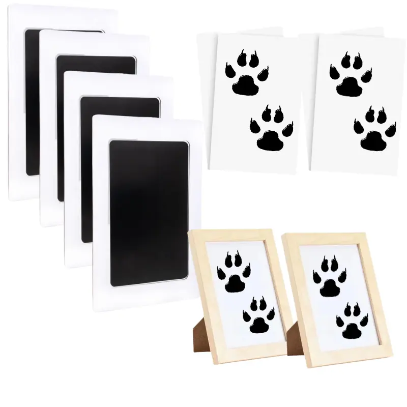 Cat and Dog Paw Print Set, 8-Piece Stamp Pad + 2 Photo Frames, Dog Paw and Nose Print Set, Pet Keepsake Gift for Dogs and Cats
