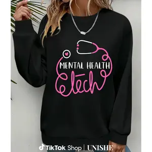 Cozy Mental Health Tech Long Sleeve Sweatshirt – Casual Printed Design for Psychiatric Technicians