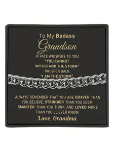To My Badass Grandson Hip-Hop Cuban Link Chain Necklace  | With Message Card & Gift Box | Perfect Christmas/Birthday/Party/Anniversary Gift