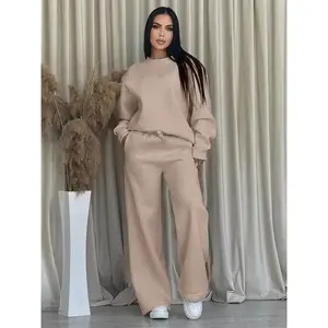Women's Fleece-Lined Loose Fit Two-Piece Set, Comfortable Casual Wear for Daily & Sports Use, Soft and Cozy Ladies