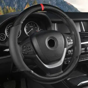 Carbon Fiber Steering Wheel Cover for Men, Universal 15 inch Leather  Steering Wheel Cover, Anti-Slip & Breathable, Microfiber Leather Automotive Accessories, Sporty Design, Black