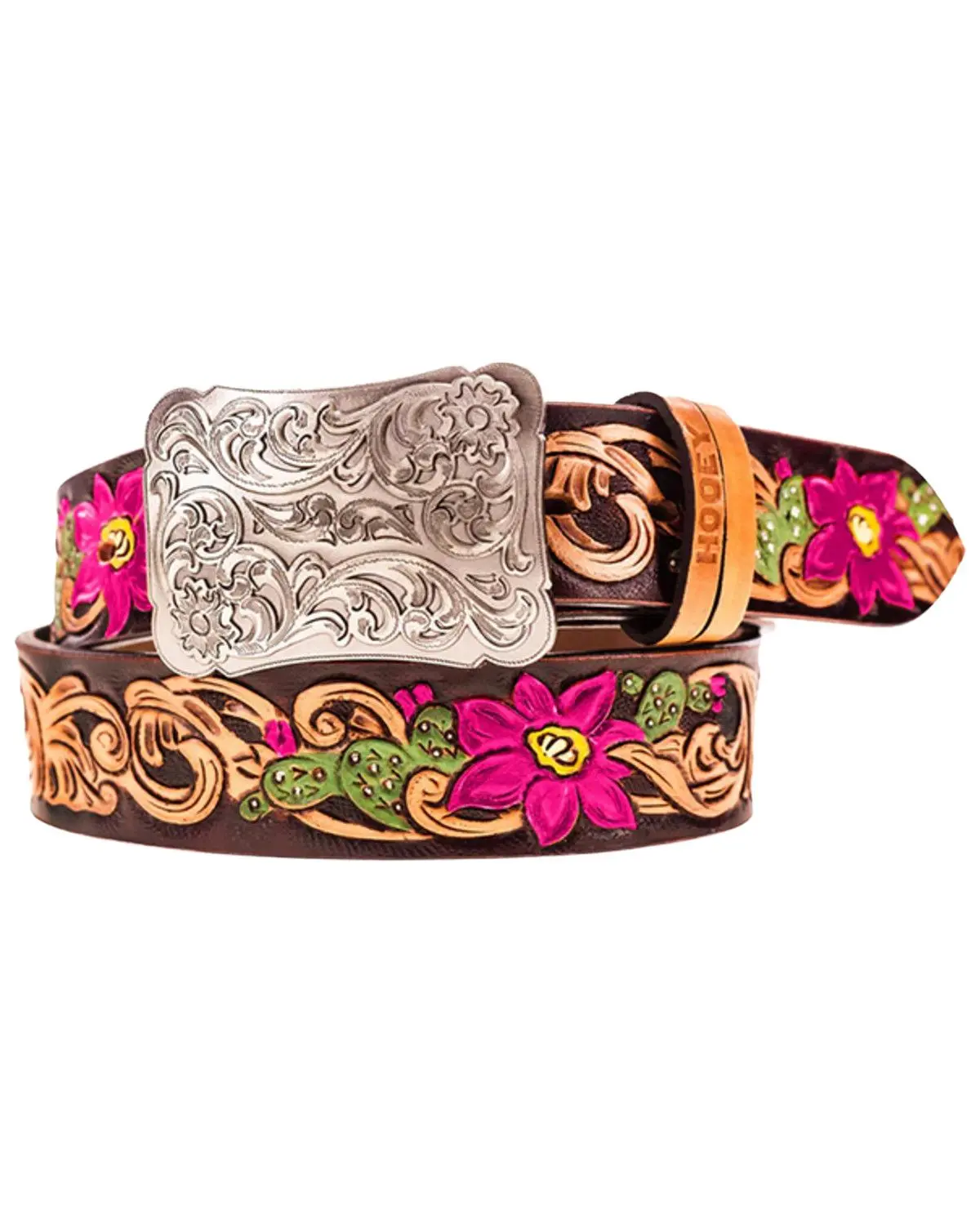 Hooey Women's Women'S Senorita Tooled Floral Painted Buckle Belt - Hwblt031