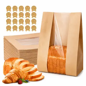 50 Pcs Bread Bags for Homemade Bread, Sourdough Paper With Window, 50% Thicker 13.7x8.2x3.7in A Large Bakery Bags Used for Storage Cookies & Snacks, 50 Sealing Stickers