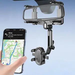 Phone Holder 360-Degree Rotated Rear View Mirror Phone Holder, Retractable Rearview Mirror Car Phone Holder,Strong Grip Durable,Universal Phone Mount