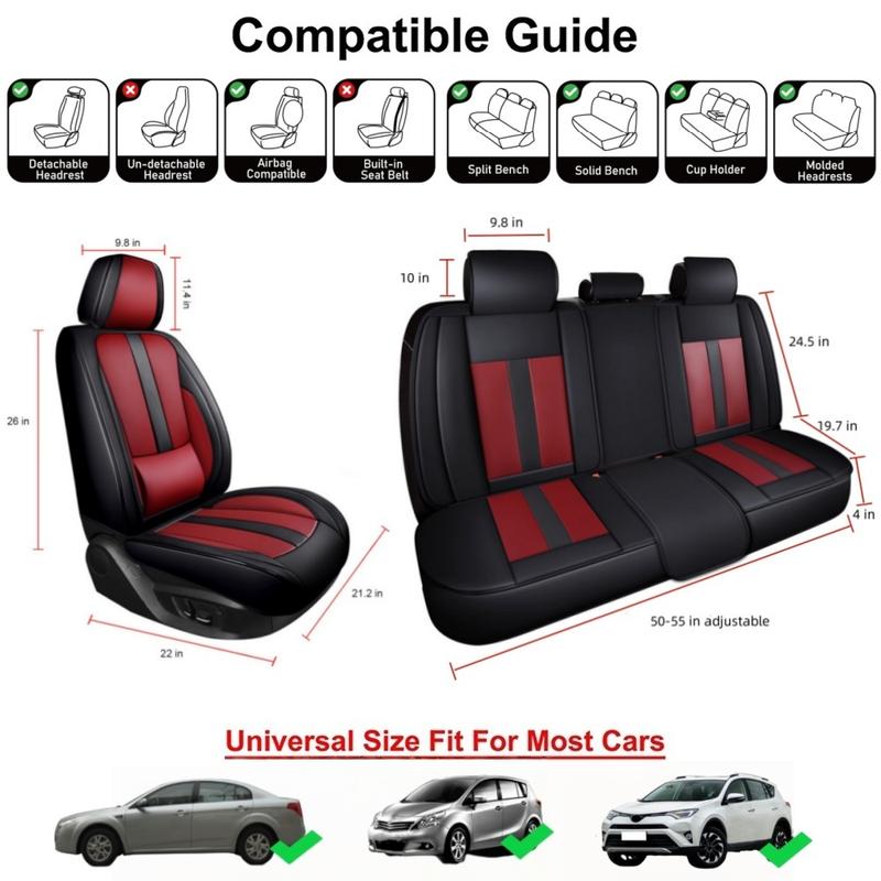 For Honda Accord 2003-2024/ Civic 2003-2023 Car 5 Seat Covers with 3D Waist Support, Premium Napa Leather Front & Rear Full Set Seat Covers Cushion Protector Pad with Storage Bag Scratch-Resistant Waterproof, 40/60 60/40 50/50 40/20/40 Split Rear Benches