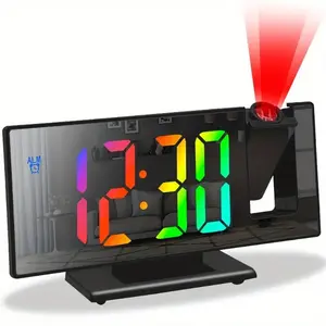 1PCS LED Projection Clock, Multifunctional Digital Clock, Automatic Light-Sensing Luminous Electronic Clock with USB and Mirror Display Table Clock