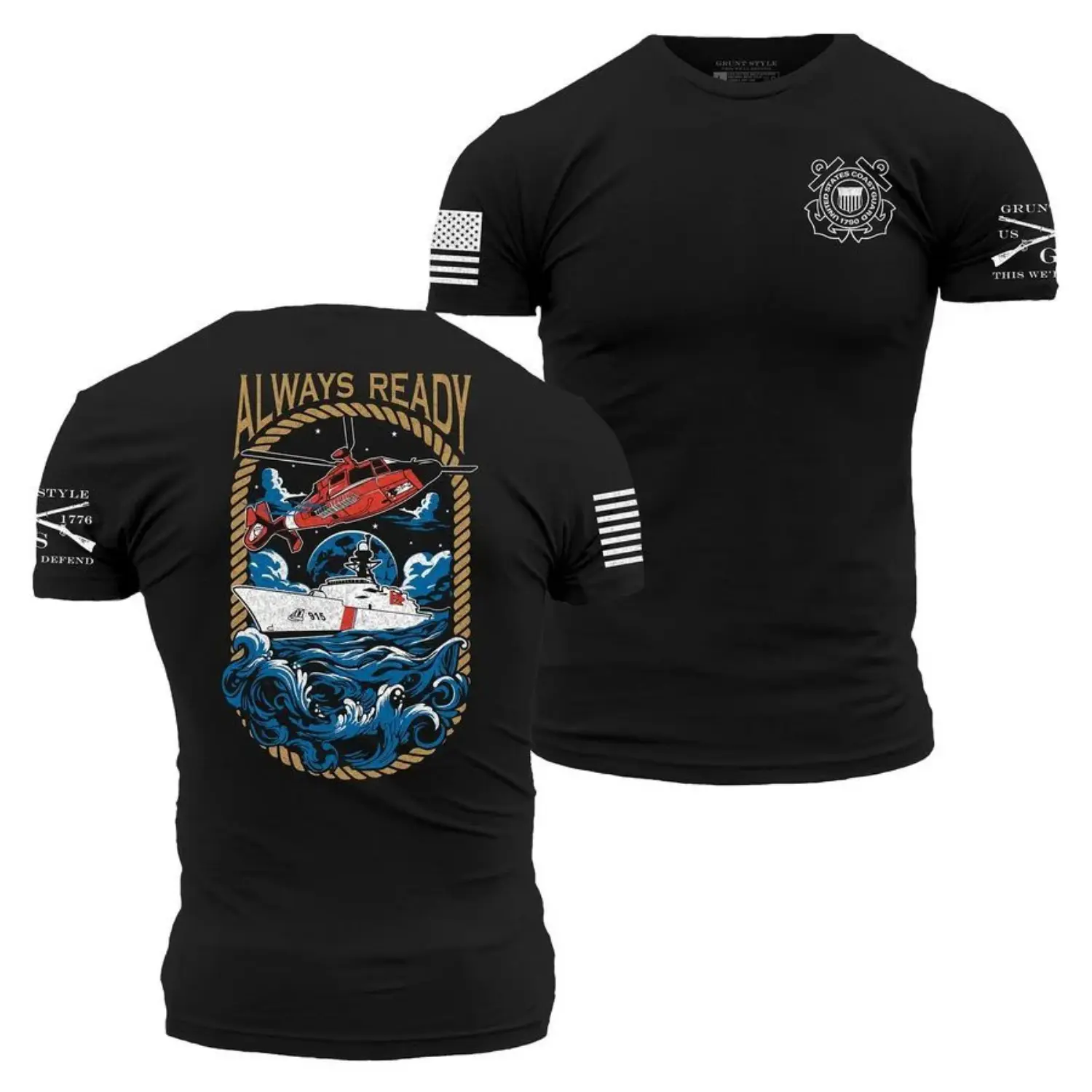 US Coast Guard Always Ready Shirt Boat Helicopter Graphic Tee Patriotic Military T-Shirt Menswear & Underwear Men's Tops T-Shirts