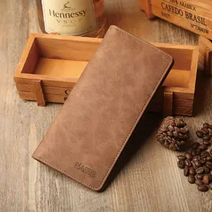 Men's Bifold Leather Long Wallet Slim Breast Pocket Card Holder & Checkbook Organizer