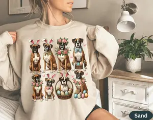 Boxer dog Easter Shirt, Vintage Dog Sweatshirt, Dog Shirt Crewnecked, Dog Lovers Person Sweater, Easter Person Gift, Mom Wife Gift Hers