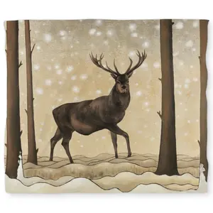360 stand King Size Microfiber Duvet Cover - Deer Print, Nature Theme, Soft Fabric, Warm, Wildlife Art Roe Deer Winter Landscape Design, Brown Bedding for Home Decor