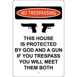 This House Protected by God & Gun Alum Sign No Trespassing 2Nd Amendment Street Sign Road Sign Metal Sign 8X12 inches