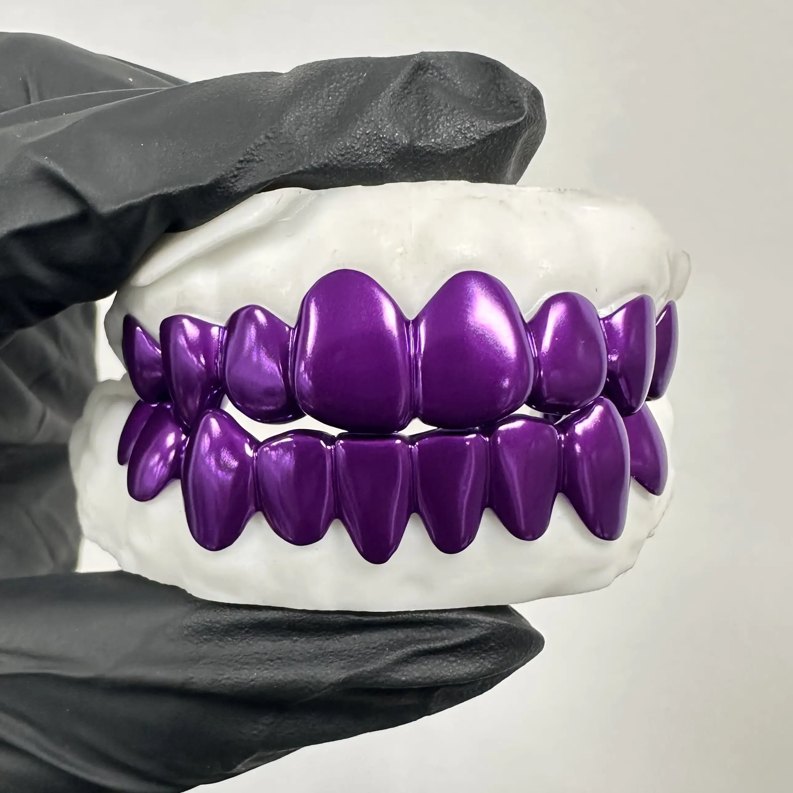 Custom Purple Electroplating Solid 925 Silver Hand Out Teeth Grillz Hip Hop Grillz