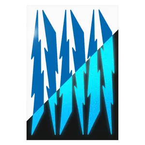 6 Blue Lightning Bolts Reflective Decal Set, Six Lightning Bike Frame Reflector Stickers Kit, Motorcycle Helmet Transfers Sheet / #674R-Blue