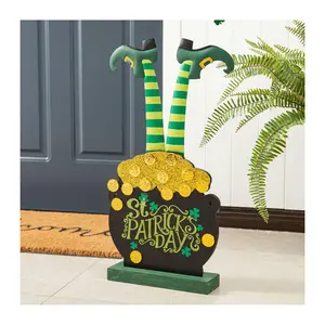 Glitzhome 24'' St. Patrick's Leprechaun Pot ofold Porch Sign