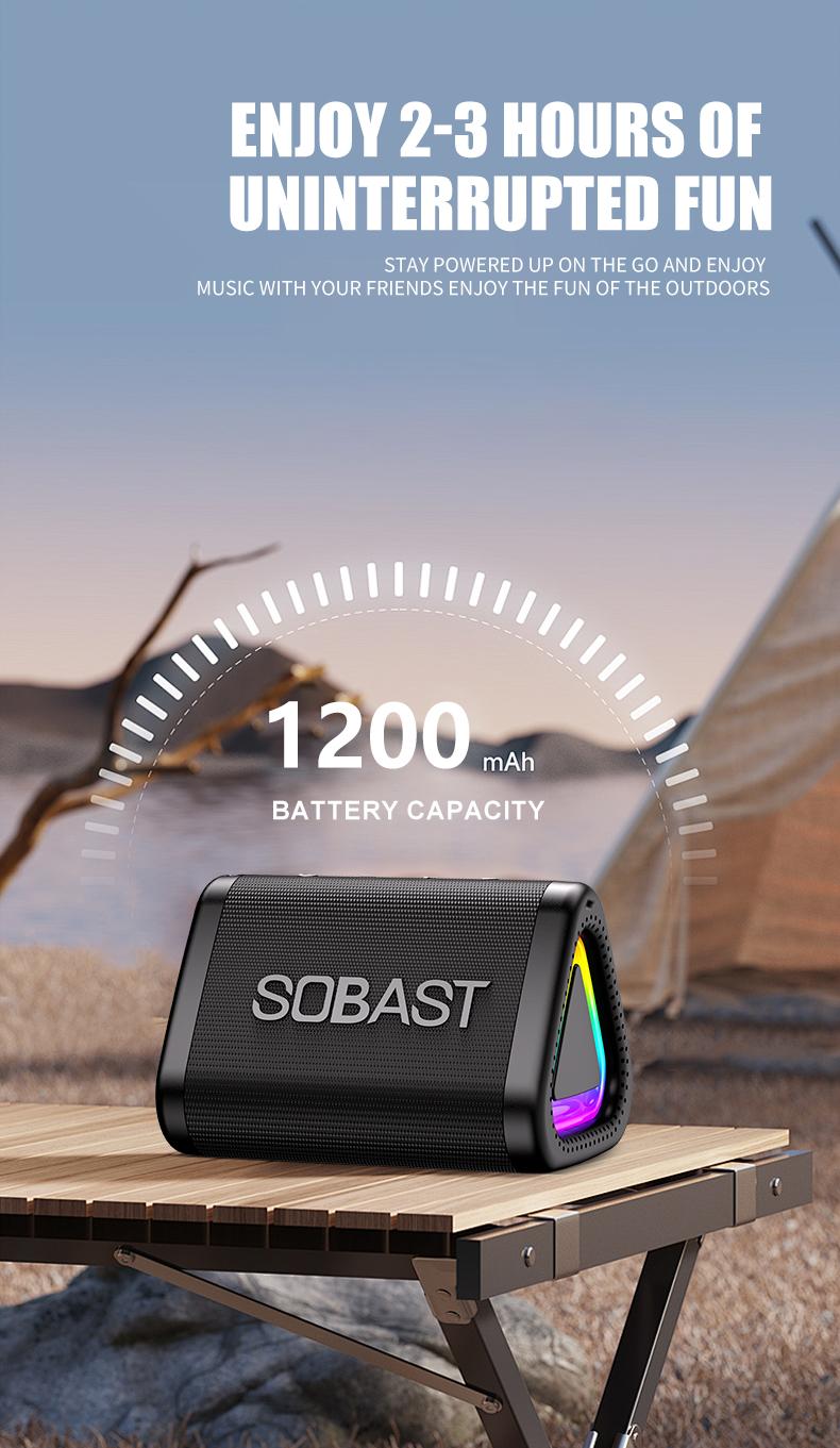 SOBAST Outdoor Bluetooth Speaker IPX5 Waterproof 360° Surround Sound RGB Lights Long Battery Life Powerful Bass Perfect for Home & Outdoor Use Supports Calling Audio Smartphone