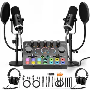 Squarock RS2i2 Complete Set Podcast Equipment Bundle for 2, Dynamic XLR/USB Gaming Microphone & Streaming Audio Mixer with RGB Lights, Perfect for Podcast, Recording, Video Vocal, PC