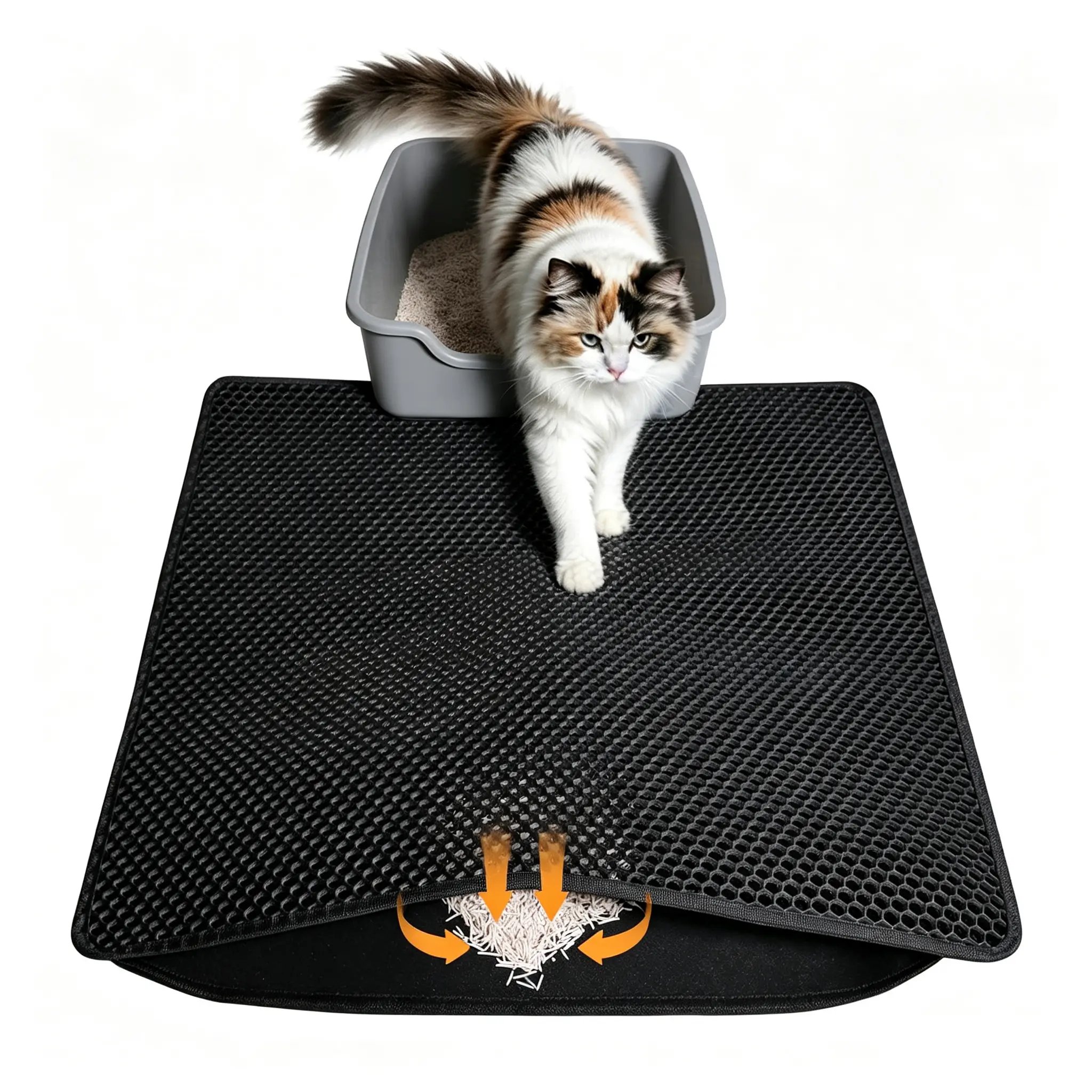 Cat litter mat, double-layer honeycomb cat litter box mat | 24 x 18 inches, efficient litter collection, easy to clean, waterproof, non-slip, soft paws, scratch-resistant,  large size