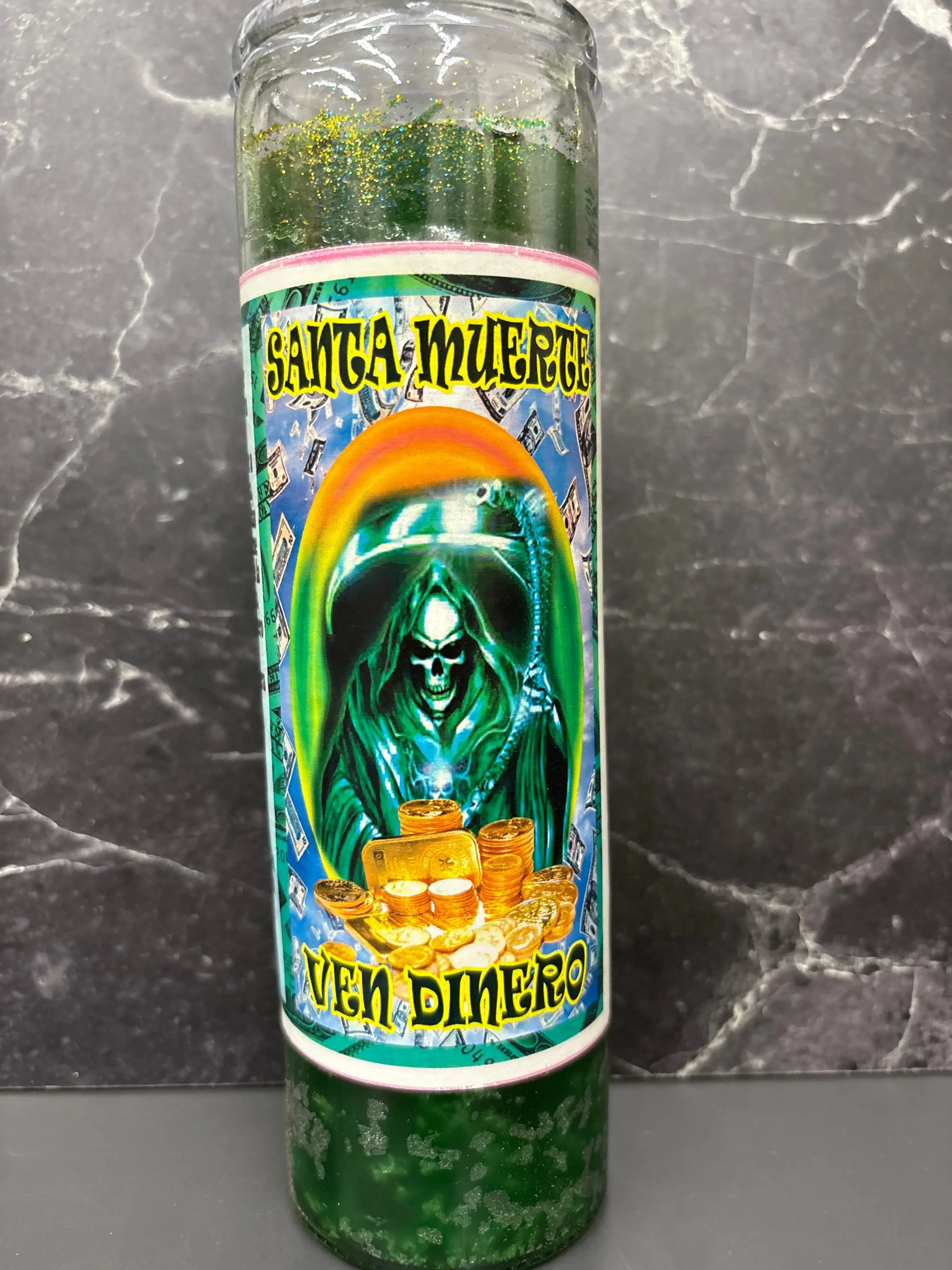 Santa Muerte Ven Dinero Prepade Candle – Attract Wealth & Prosperity
