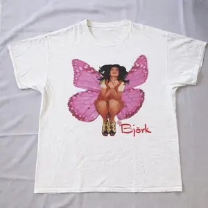Youth & Adult Bjork Fairy Graphic Tee, Pink Butterfly Wings Shirt, Aesthetic Indie Pop T-shirt, Streetwear Style