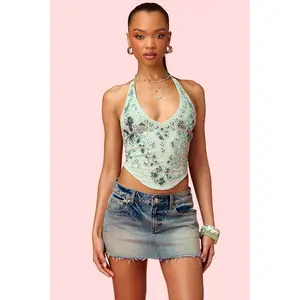 Barbie™ Floral Bead & Sequin Mesh Top
