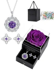 "Amethyst Flower Cluster Diamond Ring" Original Flashing Amethyst Necklace and Earrings, Diamond-studded luxury high-end gemstone necklace, suitable for various gift occasions, Valentine's Day gifts