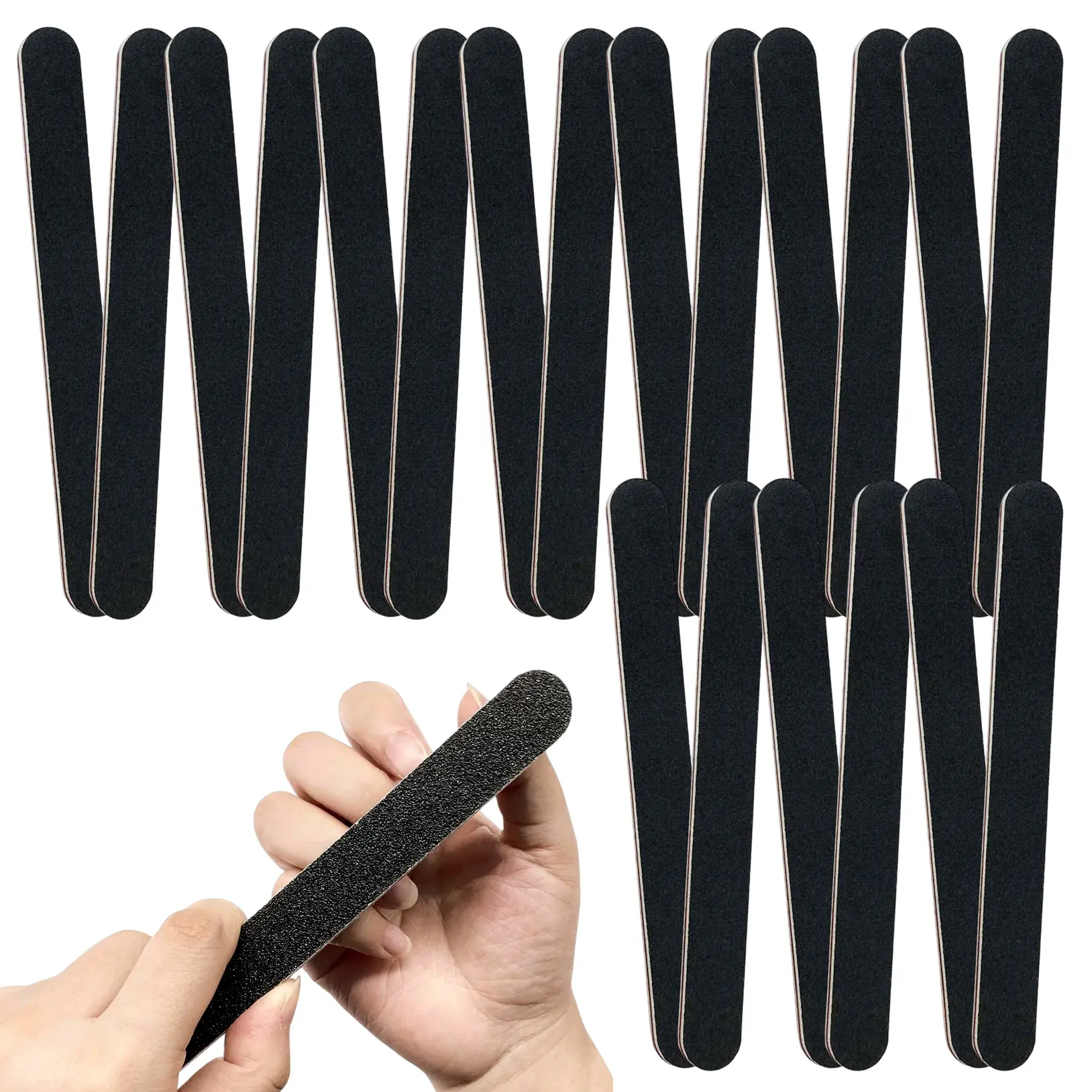 20 Pack 100/180 Grit Double-Sided Nail Files, Black Professional Reusable Emery Boards, Manicure Tool for Acrylic & Natural Nails