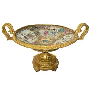 Late 19th C. French Gilt Bronze Mounted Chinese Famille Rose Centerpiece Tazza