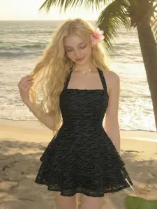Women's Bodycon Halter Mini Dress, Sleeveless Solid Color Dress, Summer Party Going Out Dress