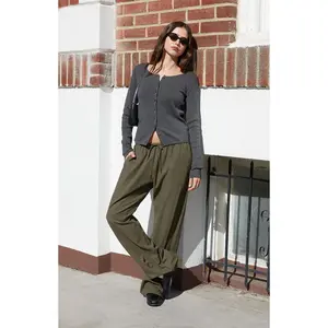 John Galt Women's Green Anastasia Low Rise Baggy Pants