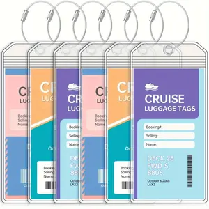 5PCS Cruise Luggage Tags Set – Waterproof Clear ID Holders with Steel Loops for Cruise Ship Travel Essentials,Waterproof & Reusable