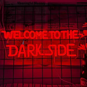 WELCOME TO THE DARKSIDE Neon Signs Bright Red LED Neon Signs Game Room Men Cave Bedroom Wall Decor Birthday Gifts USB Powered Adjustable Brightness Wall Signs