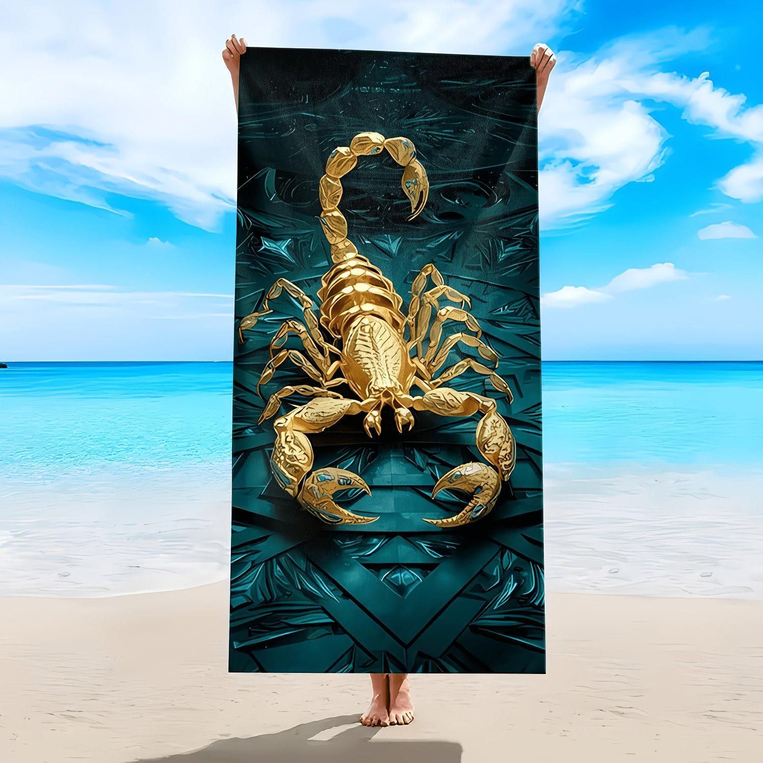 1-Pack Golden Scorpion Beach Towel: Stylish, Comfortable for Beach Fun Large Quick-Drying Polyester Beach Towel, Sand And, Lightweight And Comfortable, Suitable for Surfing, Swimming And Yoga