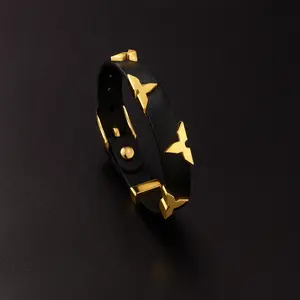 New 2026 Fashion Leather Bracelet for Women Men with Gold Tone Butterfly Studs, Adjustable Wristband, 6 Colors Available, Trendy Gift for love