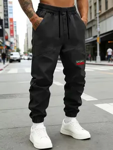 Men’s Elastic-Waist Sweatpants with SPORT Letter Patch, Drawstring Cuffs, Lightweight Breathable Fabric – Streetwear Athletic Pants for Everyday, Outdoor Wear