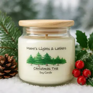 Moore’s Lights & Lathers Christmas Tree Soy Candle - Aromatherapy Candle with Cedar, Pine & Eucalyptus- Eco-Friendly & Non-Toxic - Perfect for Holiday & Winter Decor.