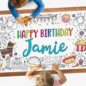 Personalized Coloring Birthday Banner for Boys and Girls | Birthday Decorations | Supplies for Party Table | Birthday Game and Activities Entertainment | Customized Name