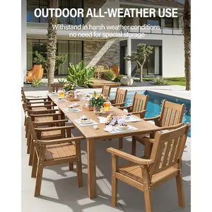 12-Piece Outdoor Dining Set for 10 with Umbrella Hole Aluminum Frame All-Weather Patio Table and 10 Chairs for Backyard Porch Deck in Teak