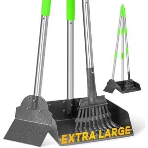 Larger Pooper Scooper,  Pooper Scooper for Large Medium Small Dogs Heavy Duty Long Handle Metal Tray Rake Shovel Set for Yard Grass