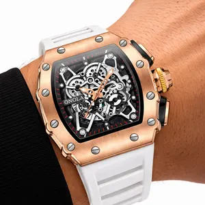 ONOLA 3827 Luxury Skeleton Quartz Watch - 44mm Square Alloy Case, Rubber Strap, Water-Resistant, Quartz Movement, Elegant & Casual Style