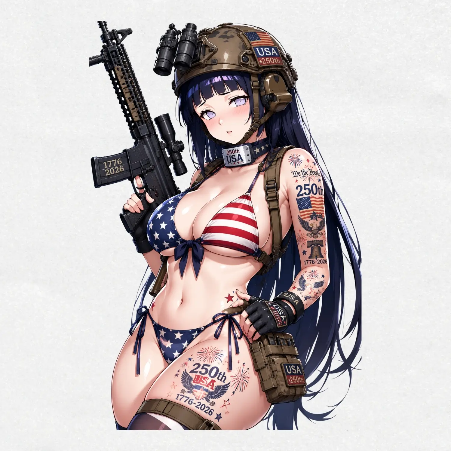 Hinata Hyuga USA 250th Bikini Vinyl Sticker, Naruto Anime Patriotic Decal, 4th of July 2026, Waterproof Die Cut Sticker, Tactical USA Gift