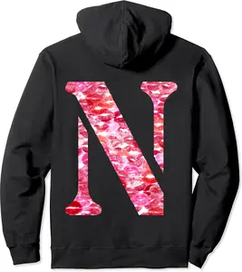 Back Print Only - Lipstick Kisses For Boyfriend Letter N Pullover Hoodie - Ciennaslay Shop 73B0D3CH4GHY