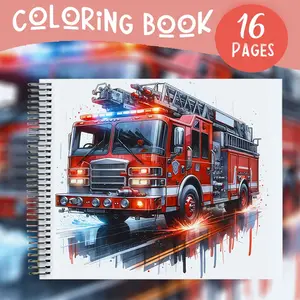 Luxury Fire Truck Coloring Book, Spiral Binding, 16 Thick Pages, Stress Relief, Ideal for Teens and Adults, Perfect Gift for Christmas and Birthdays